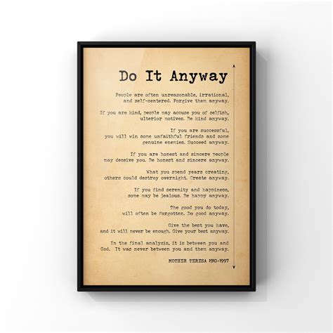 Do It Anyway Poem by Mother Teresa Poster Print | Succeed Anyway Poem ...