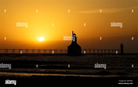 St. Joseph Michigan lighthouse in silhouette at sunset Stock Photo - Alamy