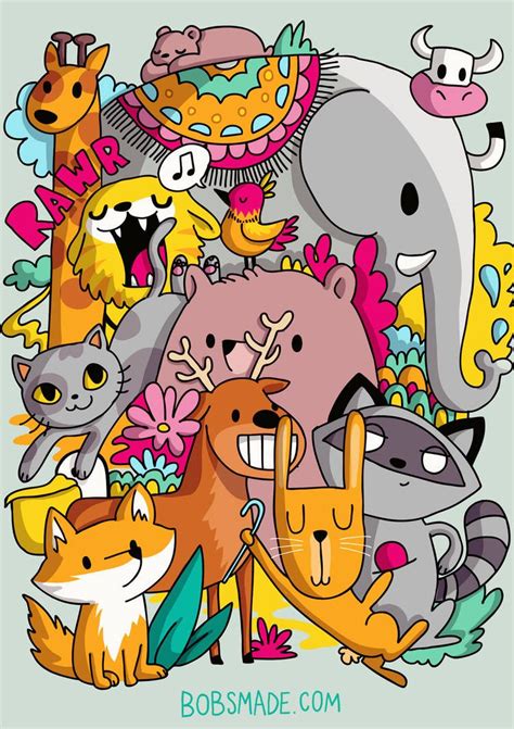 Animals Doodle by Bobsmade | Animal doodles, Doodle illustration ...