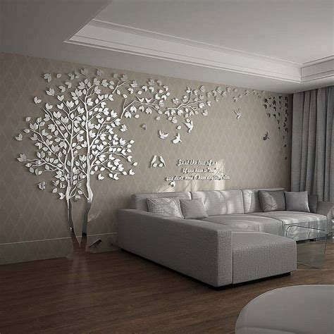 N.SunForest 3D Crystal Acrylic Couple Tree Wall Stickers Silver Self ...