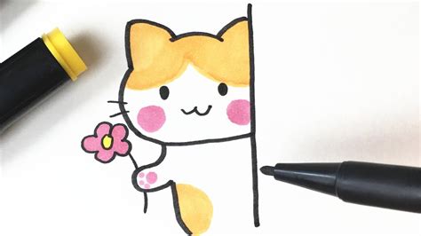 How to Draw a shy cat holding a flower – Animal Emoji – Easy Drawing - YouTube