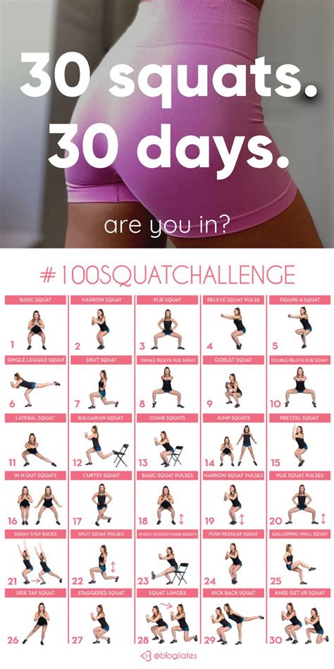 Explore different kinds of squat variations with this super fun glute challenge and 30 day butt ...