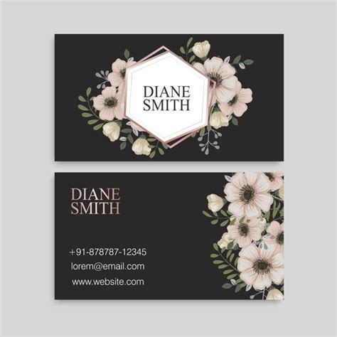 Premium Vector | Cute floral pattern business card name card design template | Business card ...