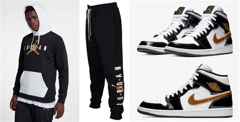 Jordan 1 Mid Black Gold Patent Clothing | SneakerFits.com