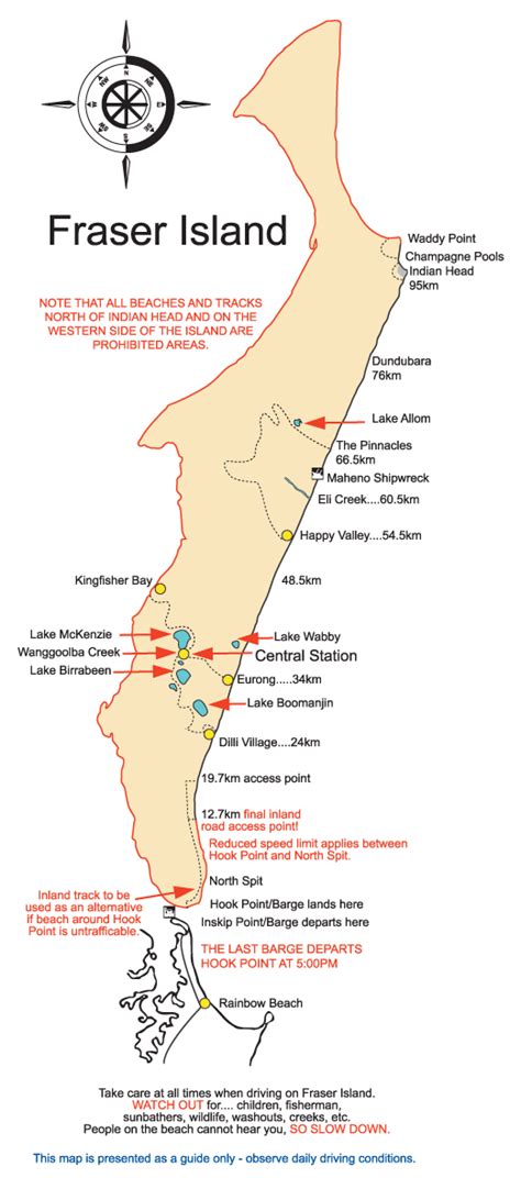 Fraser Island Map - Rainbow Beach Adventure Centre 4WD Hire