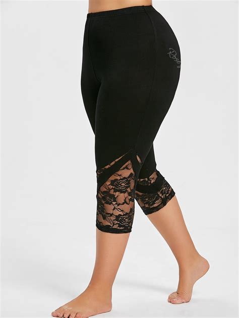 [38% OFF] Lace Panel Plus Size Cropped Leggings | Rosegal