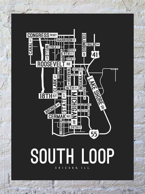 South Loop, Chicago Street Map Poster, Canvas, or Metal Print - Etsy