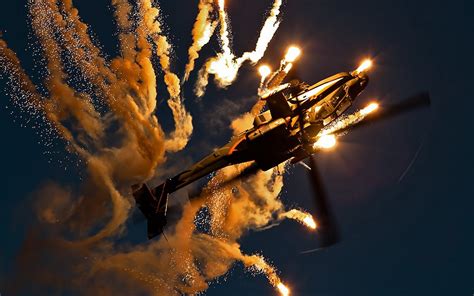 Gray helicopter, Boeing Apache AH-64D, helicopters, flares, AH-64 Apache HD wallpaper ...