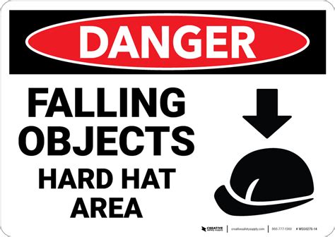 Danger: Falling Objects Hard Hat Area Sign With Icon - Wall Sign ...