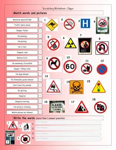 Vocabulary matching worksheet signs fun activities games 3807 in 2023 ...