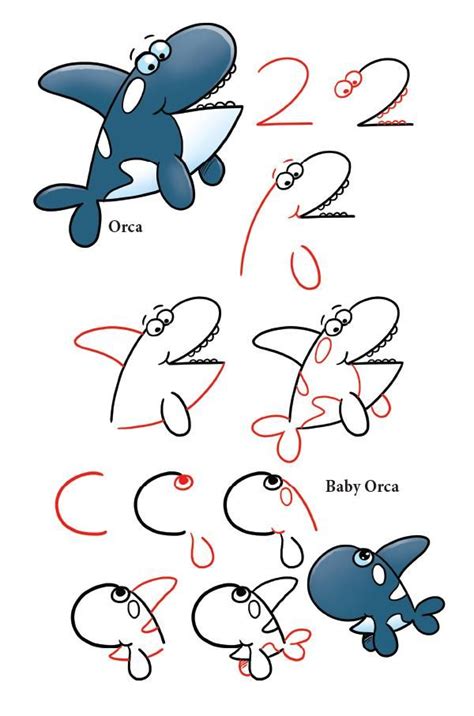 Take the number 2 and add lines and shapes to make an Orca | Book ...