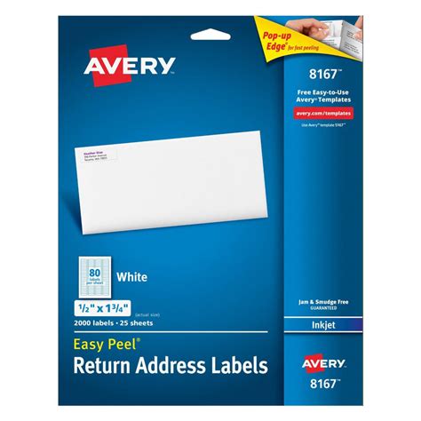 Avery® 8167 Easy Peel™ White Return Address Labels for Inkjet Printer ...