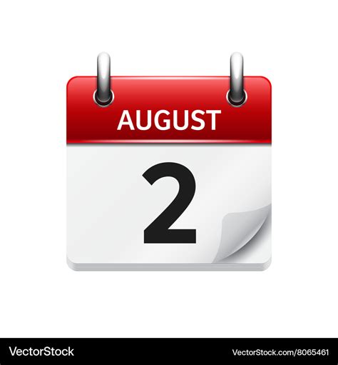 August 2 flat daily calendar icon date Royalty Free Vector