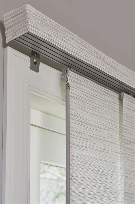 closeup shot of track and fabric wrapped valance for sliding panel tra… | Sliding glass door ...