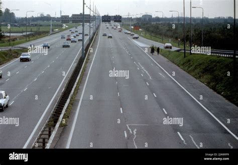 View of the A2 motorway near Utrecht, from Noorden. (With two hikers on ...