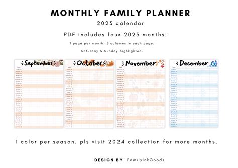 Printable Family Calendar 2023 Planner Wall Calendar Family - Etsy