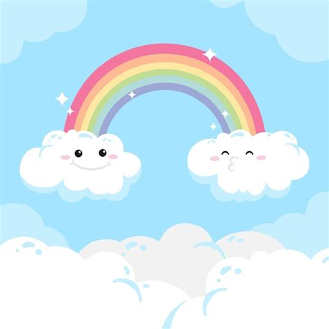 Hand drawn rainbow and clouds with faces | Free Vector