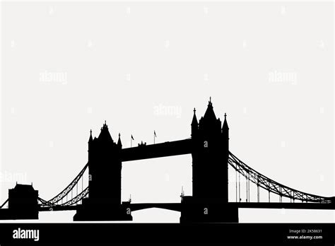 Tower Bridge silhouette border, London landmark illustration in black ...