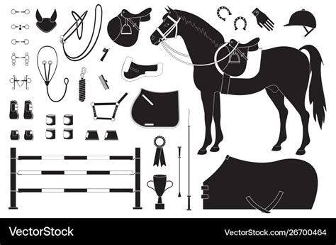 Black set horse equestrian equipment Royalty Free Vector