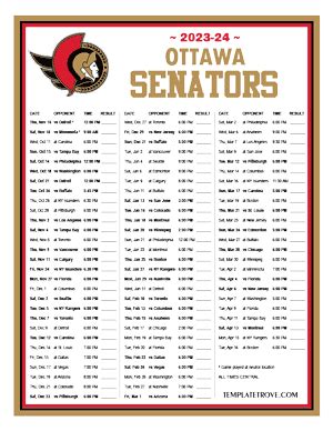 Printable 2023-2024 Ottawa Senators Schedule