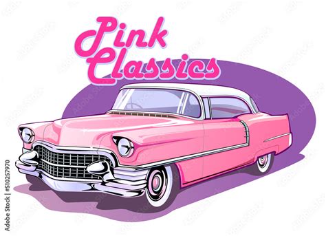 Fototapeta Vintage car with pink advertising text, a classic car from ...