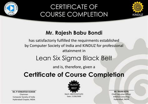 Six Sigma Black Belt Certificate Template – Carlynstudio with Green ...