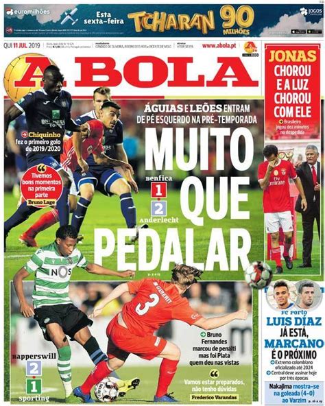 Capa Jornal A Bola - 11 julho 2019 - capasjornais.pt