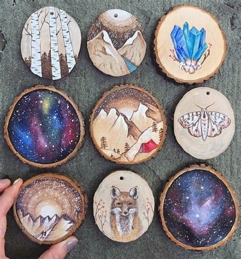 Hand painted + wood burned collection - mountains, crystals, woodland creatures and nebulae ...