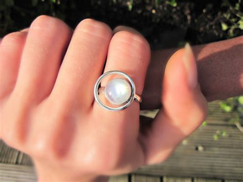 Moonstone Lunar Eclipse Ring in 925 Hallmarked Sterling Silver