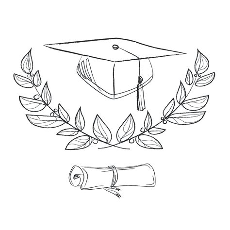 Graduation cap with diploma, laurel wreath and branch vector illustration isolated on white ...