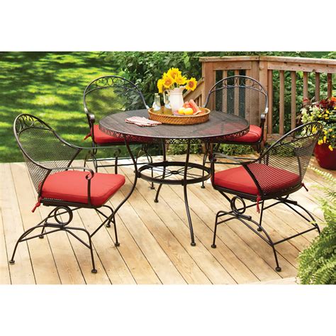 Better Homes and Gardens Wrought Iron Patio Dining Set, Clayton Court Cushioned 5 Piece, Red ...