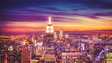New York City Skyline At Sunset Dusk Wallpapers - 2048x1152 - 930516