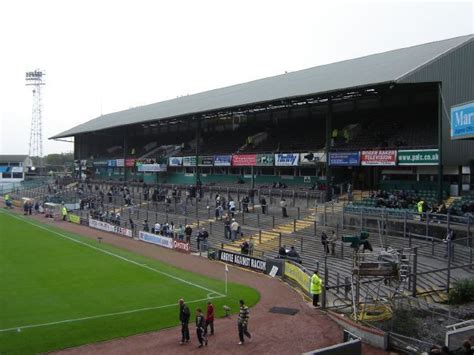 Grandstand at Home Park stadium, Plymouth Argyle F.C before the match ...