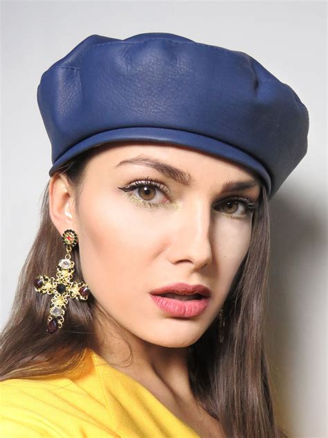 Beret Real Leather Women , Leather Blue Hats , Winter French Berets ...