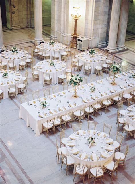 Mixed round and rectangle gold and white wedding reception table layout | Wedding reception ...