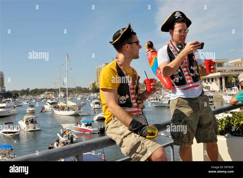 Costumed participants in annual Tampa Gasparilla Pirate Festival ...