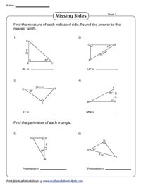 Right Triangle Trigonometry Worksheets