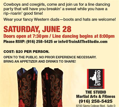 Line Dancing Party, June 28 | THE STUDIO Martial Arts & Fitness