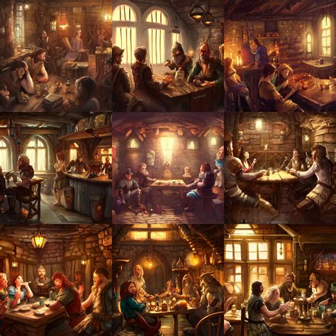 people talking inside a tavern, fantasy art, concept | Stable Diffusion