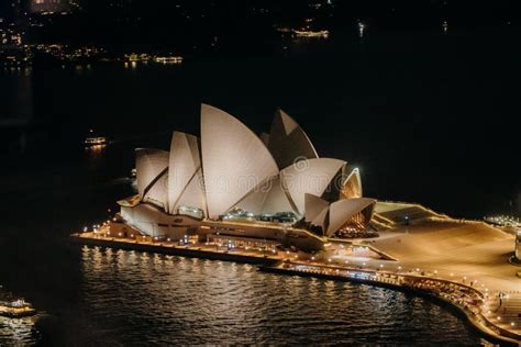 Aerial View of the Beautiful Sydney Opera House Illuminated at Night ...