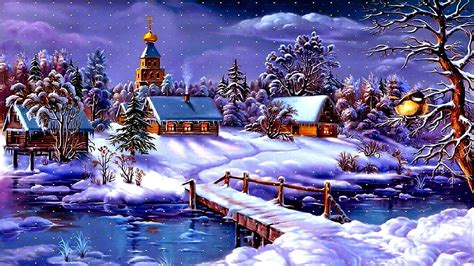 Wallpaper Nature Art Art, Snowy, Houses, Snowfall, Snowing | Fond ecran hiver, Fond ecran noel ...