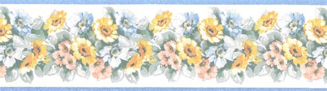 Prepasted Wallpaper Border - Floral Periwinkle, Yellow, Pink Flowers on Vine Wall Border Retro ...