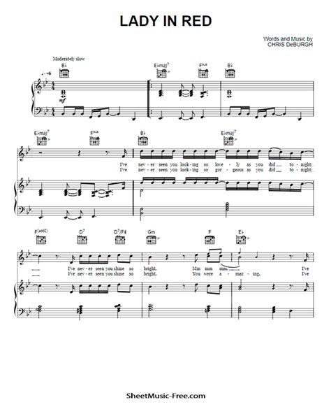 Lady In Red Sheet Music Chris de Burgh - ♪ SHEETMUSIC-FREE.COM