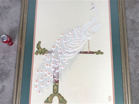 Stunning Original Asian Painting Of Albino Peacock Nicely Framed And Matted