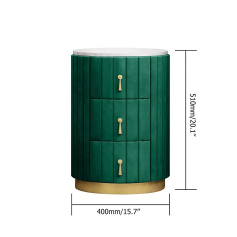 Modern Nightstand Green Round Nightstand with 3 Drawers Nightstand with ...