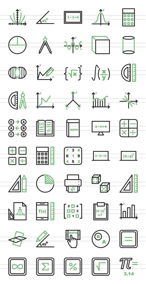 50 Math Symbols Green & Black Icons | Math design, Math doodles, Math logo