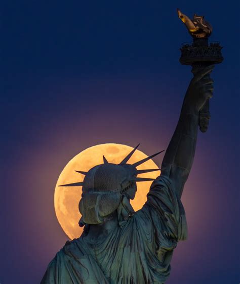 First Super Moon of 2021 (Pink Moon) rise behind Statue Of Liberty - Sky & Telescope - Sky ...