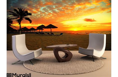 Sunset Scene Tropical Beach Resort Wall Mural