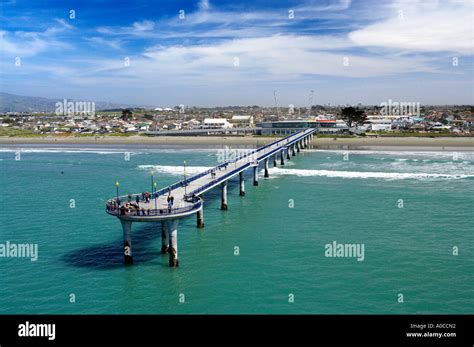 New Brighton Pier Christchurch South Island New Zealand aerial Stock Photo - Alamy