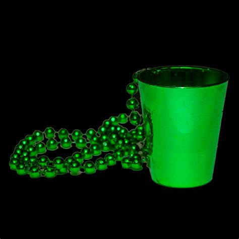 33" Shot Glass Mardi Gras Beads- Green | GlowUniverse.com